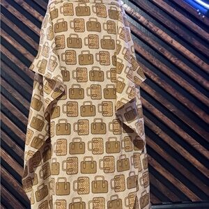 Silk Coach Bag Print Draped Midi Skirt In Beige